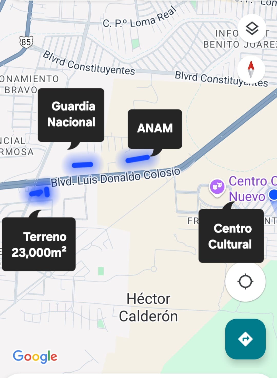Ubicación del terreno en Nuevo Laredo